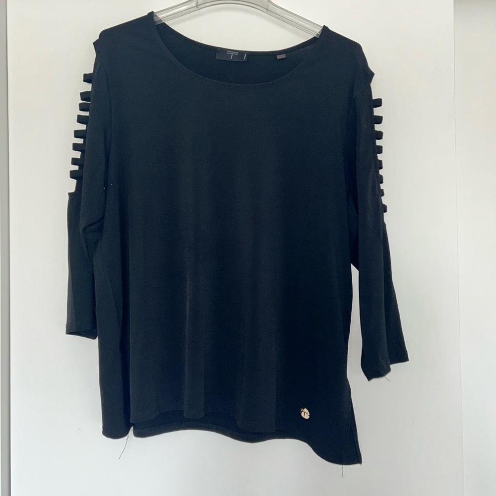 Tahari Black 3/4 Sleeve Cut Out Blouse